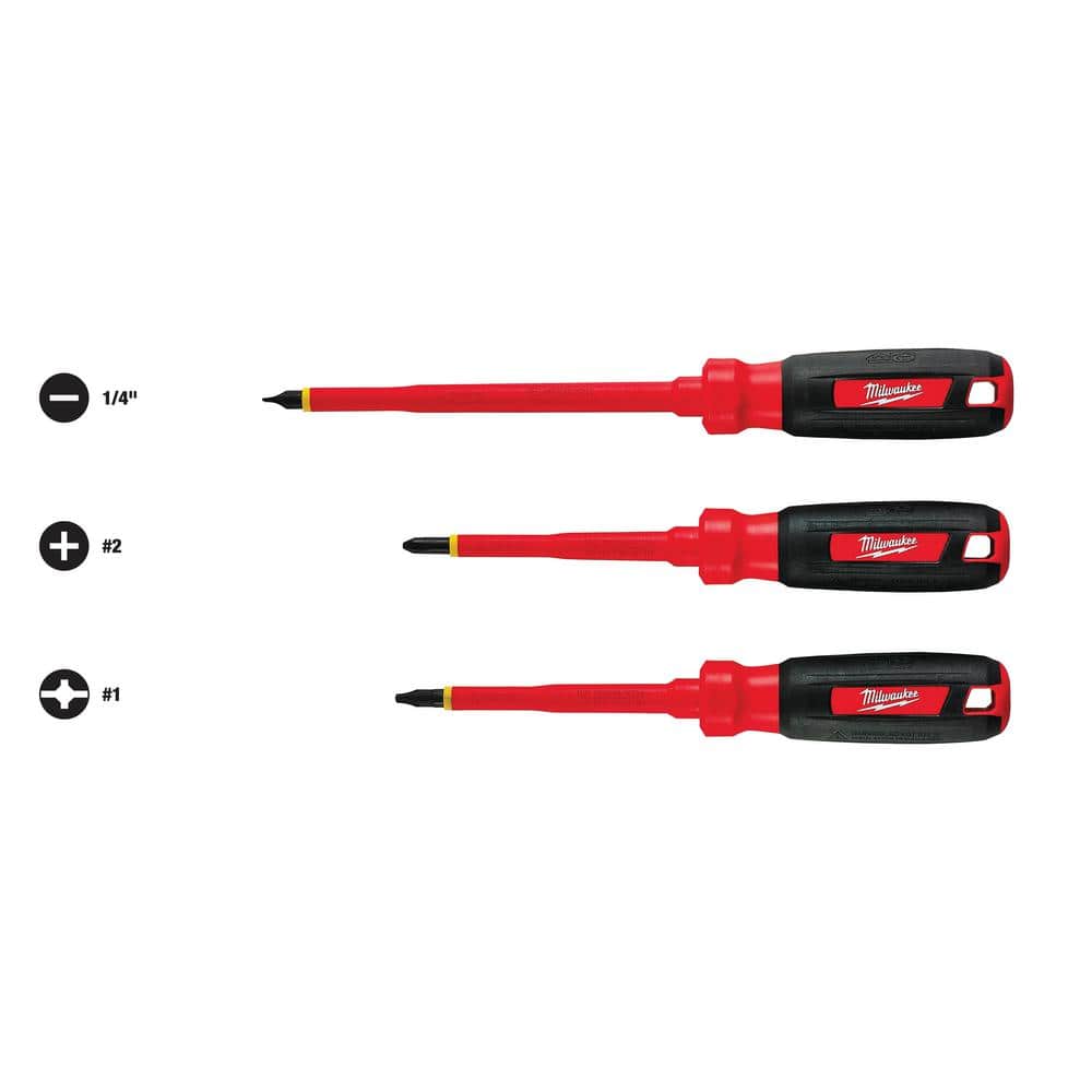 Milwaukee 1000-Volt Insulated Screwdriver Set (3-Piece) - Includes  #1 ECX x 4 in. Screwdriver - $21.97 FS