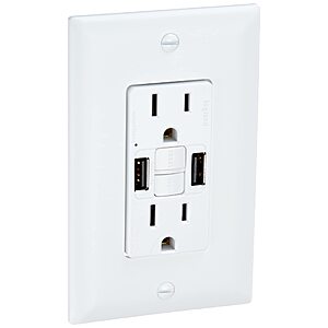 Legrand Radiant 1597TRUSBAAW 15 Amp GFCI Self Test Tamper Resistant Decorator Duplex Outlet with USB Type A, White (1 Count) -  $22.30 FS w Prime