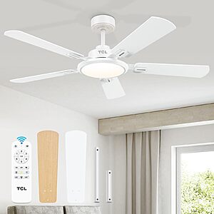 TCL Ceiling Fans with Lights, 52 Inch Ceiling Fan with Light and Remote Control, Reversible DC Motor, Noiseless, Dimmable 36W LED, Modern Ceiling Fan  White or Black $70.99