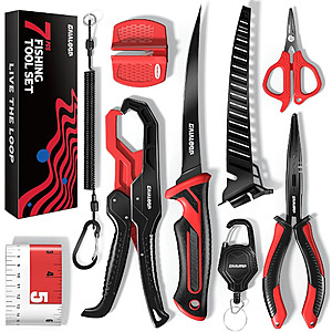 7-Pc Gaialoop Fishing Tools Kit w/ Fillet Knife, Split Ring Pliers, & More $15 