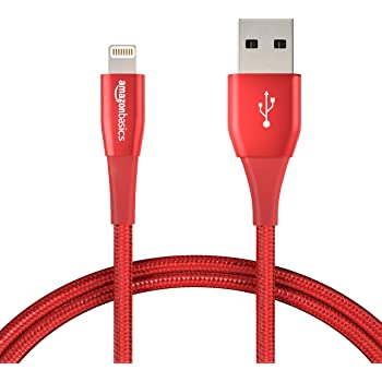 AmazonBasics Double Nylon Braided USB A Cable with Lightning Connector, Premium Collection, MFi Certified iPhone Charger, 3 Foot, 12 Pack, Red $57.64