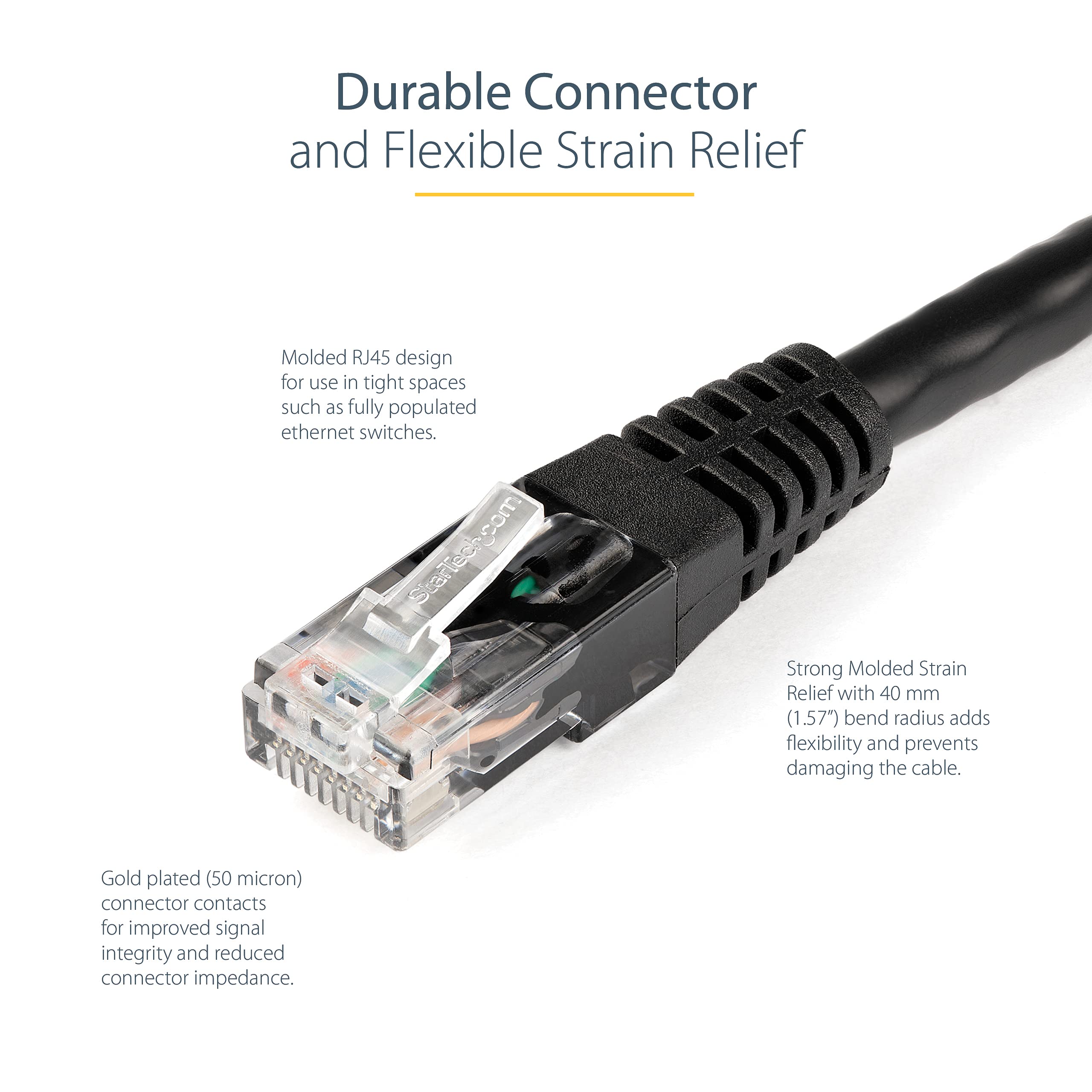 StarTech 100ft CAT6 Ethernet 10Gbps Cable Amazon $16.79 - Black CAT 6 Gigabit Ethernet-650MHz 100W PoE++ RJ45 UTP Molded Category 6 Network/Patch Cord Fluke Tested (C6PATCH100BK)