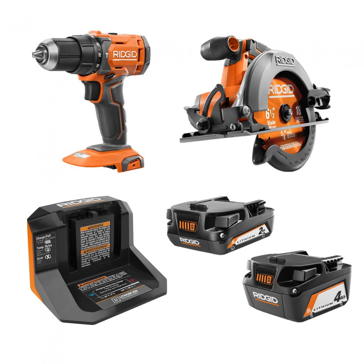 Ridgid 18V 2Tool Drill & Saw Cordless Kit w/ 2 Batteries & Charger