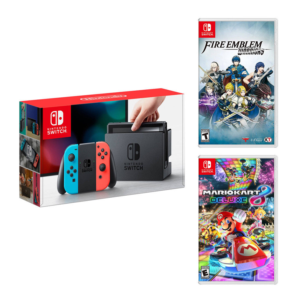 New Nintendo Switch Neon Blue&Red Joy-Con +Fire Emblem Warriors +Mario Kart 8 Deluxe for $370 ...