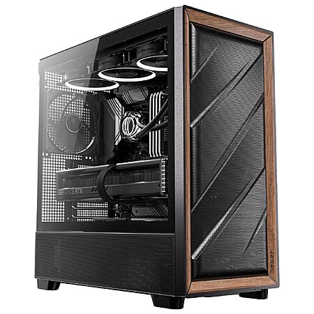 Antec Flux Wood Mid-Tower E-ATX PC Case, 5 PWM Fans Included, Black