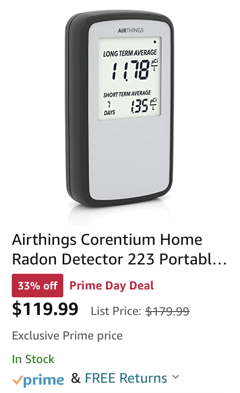 Prime Day:  Airthings Corentium Home Radon Detection $120