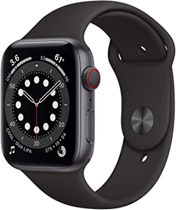 New Apple Watch Series 6 (GPS + Cellular, 44mm) - Space Gray Aluminum Case with Black Sport Band - In Stock Soon $439