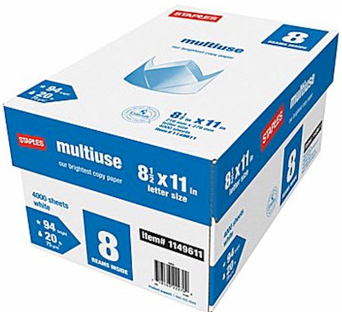 24 reams of copy paper (3x 8-ream box) $57+tax from Staples