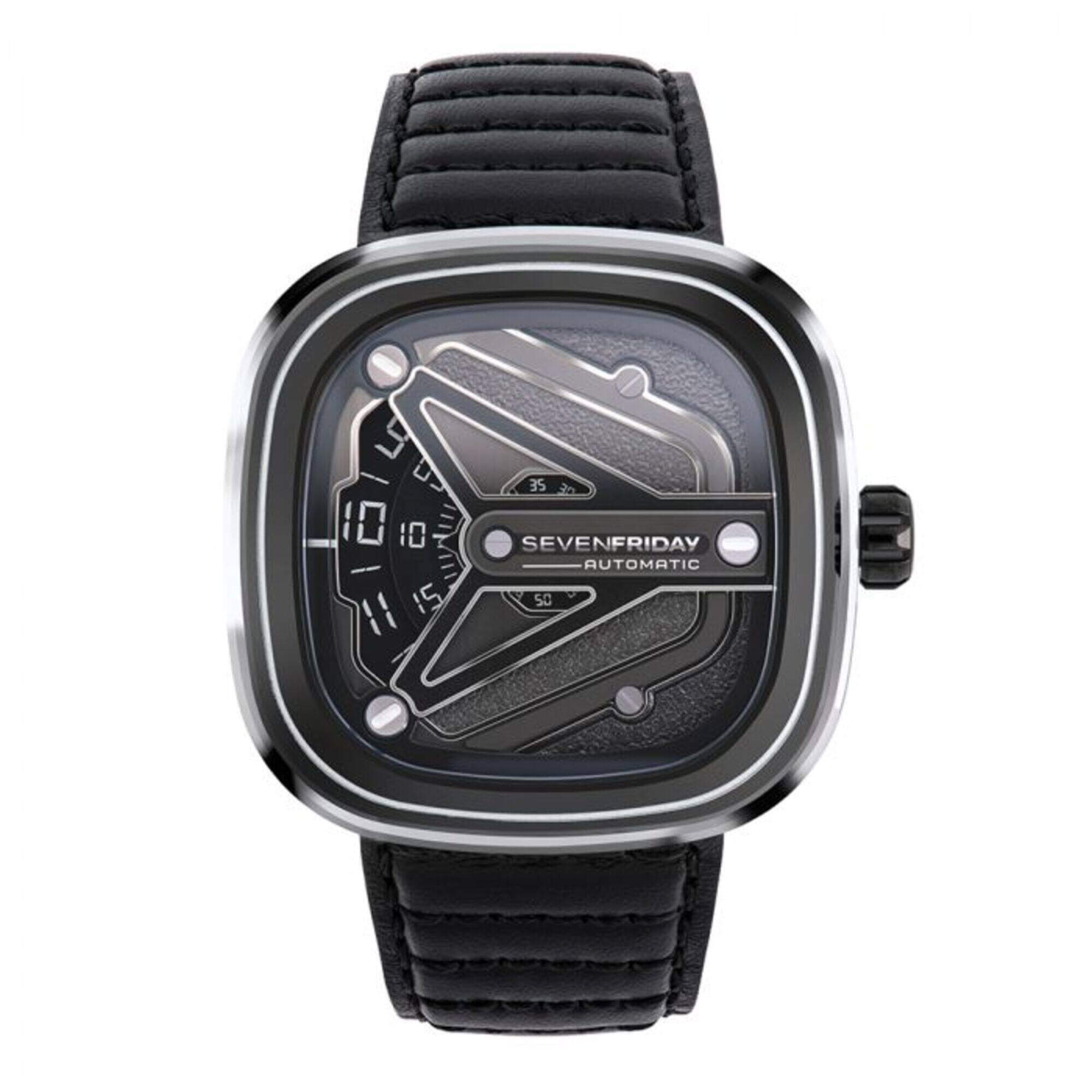 SevenFriday Men's Watch - M-Series Automatic Silver Tone Case Black Strap | M3-08.    $499 with code MGS308