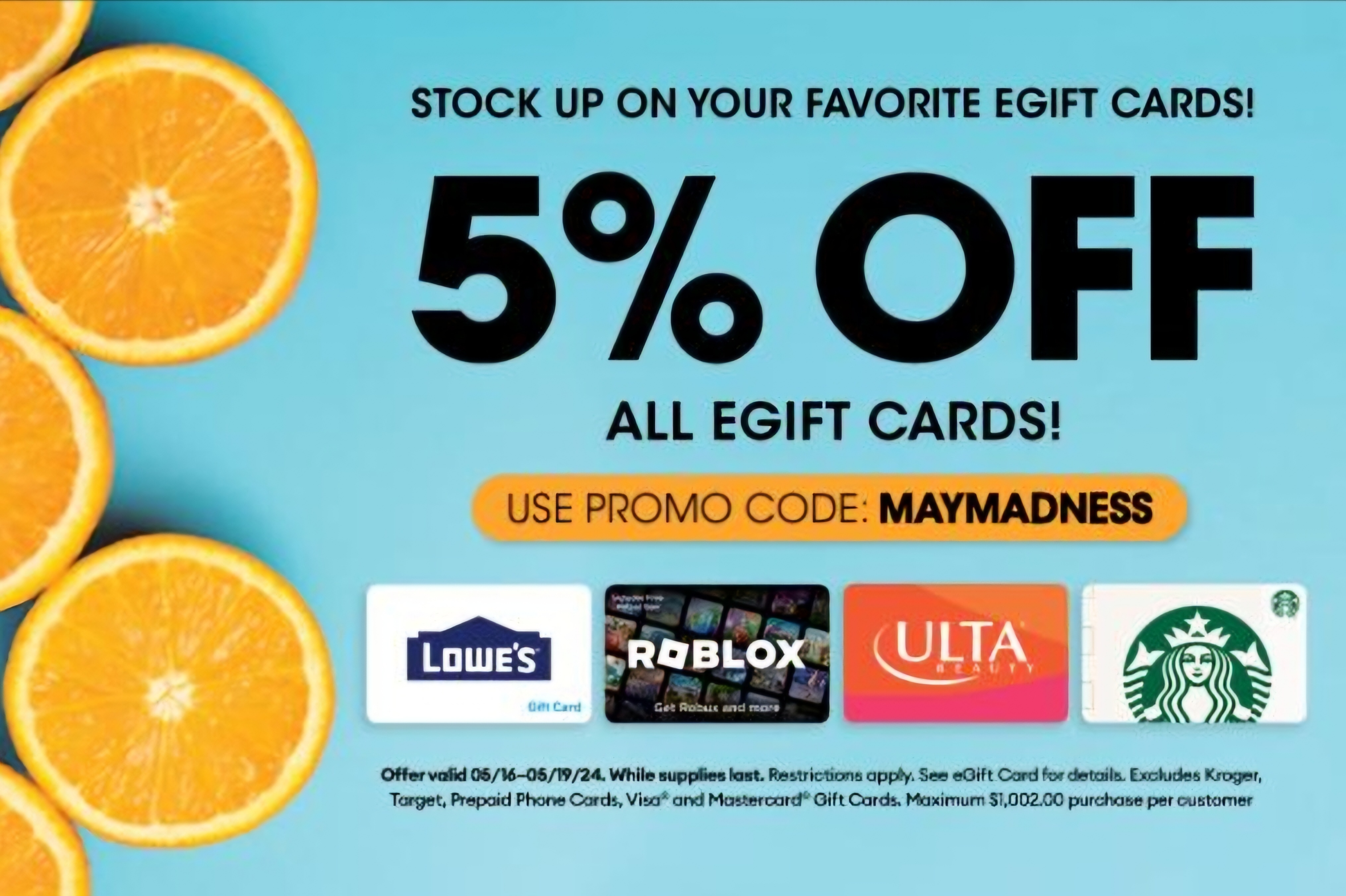 Kroger Family of Stores Offering 5% Off Any eGift Cards $95