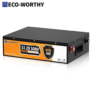 50Ah 48V ECO-WORTHY Metal Case LiFePO4 Lithium Battery w/ Built-in 50A BMS $231 or Less + Free S&H