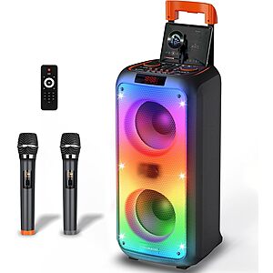 Hukkmela Karaoke Machine for Adults Portable Party Speaker with 2 Microphones Black $119.99 + Free Shipping