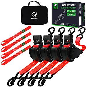 4-Pk Towmax Self Retracting Ratchet Straps Set (Red) $44 + Free S&H