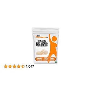 BULKSUPPLEMENTS.COM Organic Lion's Mane Mushroom Extract - Lions Mane Supplement Powder, Lion's Mane Extract, Lions Mane Powder - for Immune Health, Gluten Free - 1000mg  - $  18.86