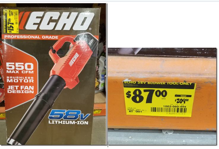Echo 58v Blower Tool Only- YMMV  Clearance at Home Depot $87