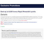 Earn up to 6,000 bonus Southwest Rapid Rewards® points - Opt In to Receive Emails Promotion - YMMV