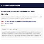 Earn up to 6,000 bonus Southwest Rapid Rewards® points - Opt In to Receive Emails Promotion - YMMV